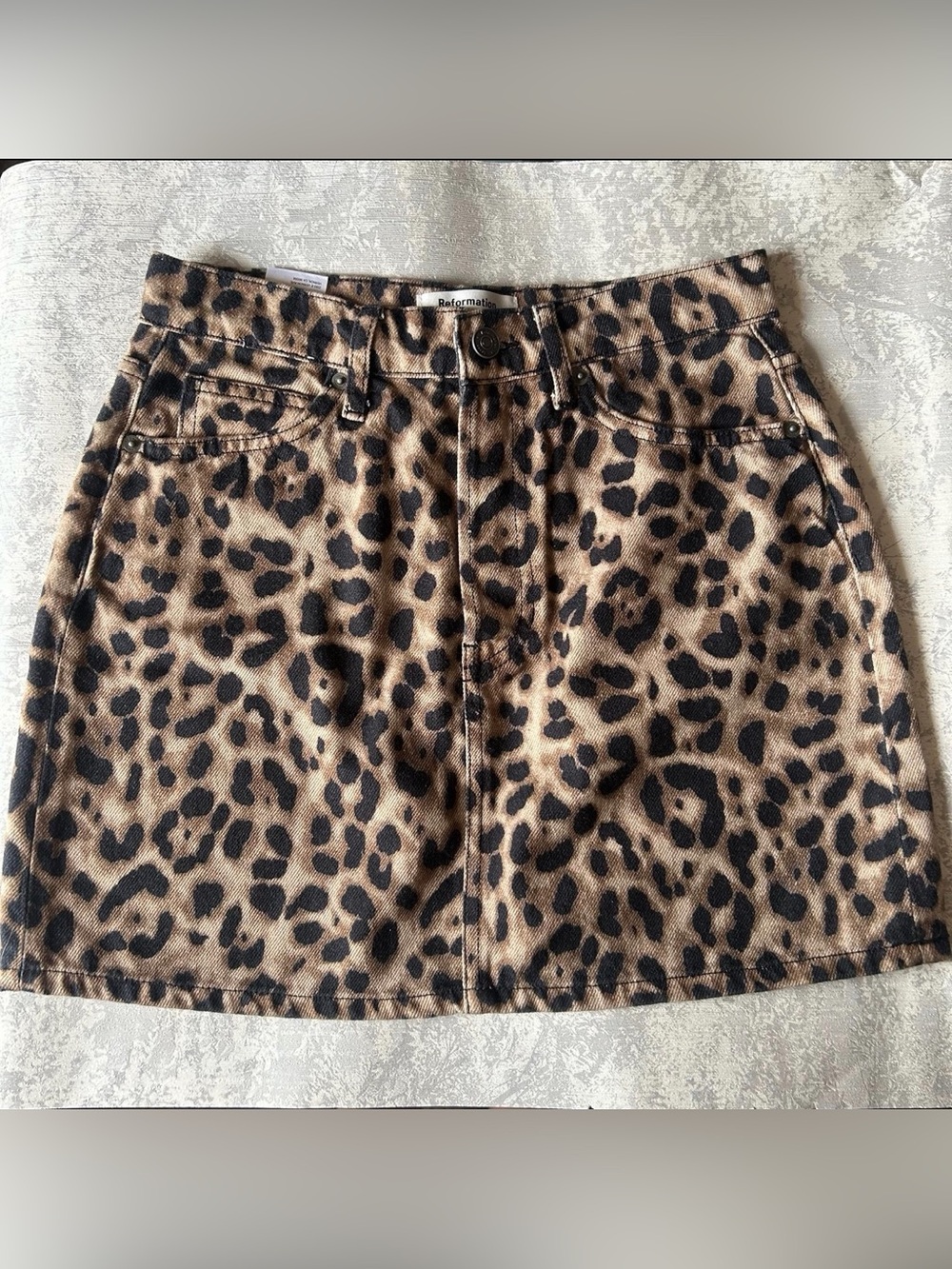 Reformation Leopard Print Denim Mini Skirt - Brown/Black
